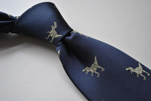 navy blue tie with t-rex dinosaur print design
